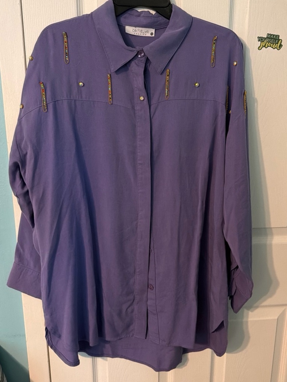 Purple Beaded Button-Down Women's Blouse